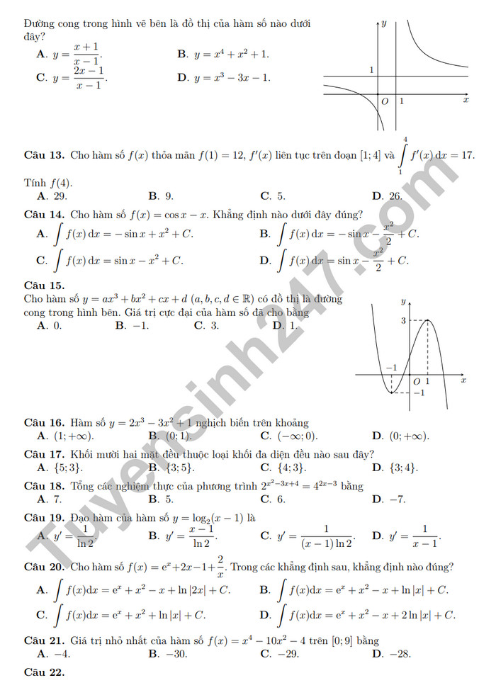 De thi giua ki 2 mon Toan lop 12 - THPT Giao Thuy B 2024 (Co dap an)