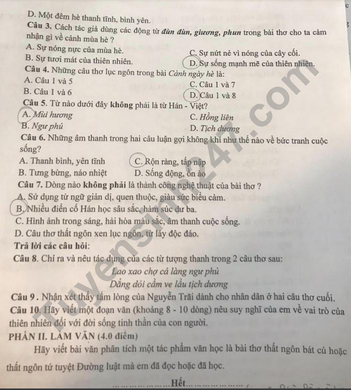 De giua ki 2 mon Van lop 8 nam 2024 - THCS Lang Son