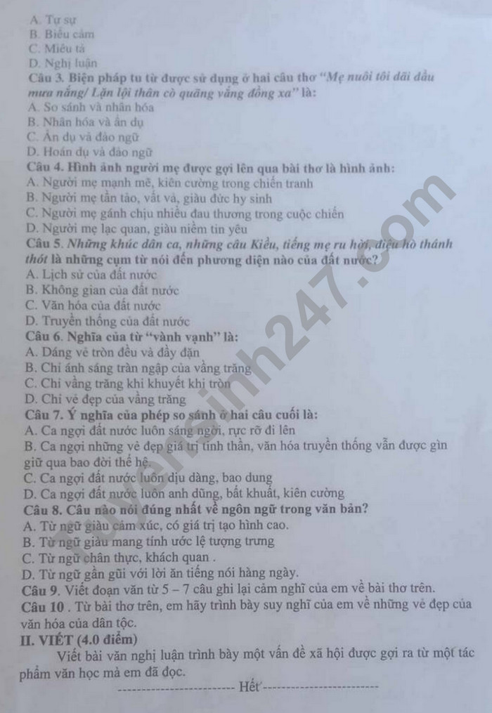 De giua ki 2 mon Van lop 8 nam 2024 - THCS Nghia An
