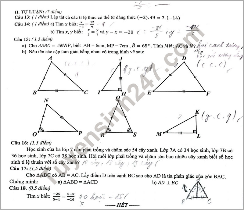 De thi giua ki 2 Toan 7 nam 2024 - TH&THCS THPT Trinh Hoai Duc