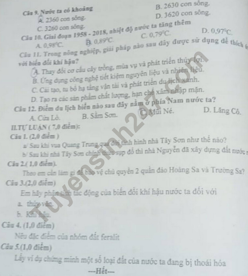 De thi giua ki 2 mon Su va Dia lop 8 -  THCS Hoa Long 2024