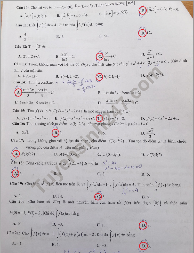 De giua ki 2 mon Toan lop 12 nam 2024 - THPT chuyen Hung Vuong