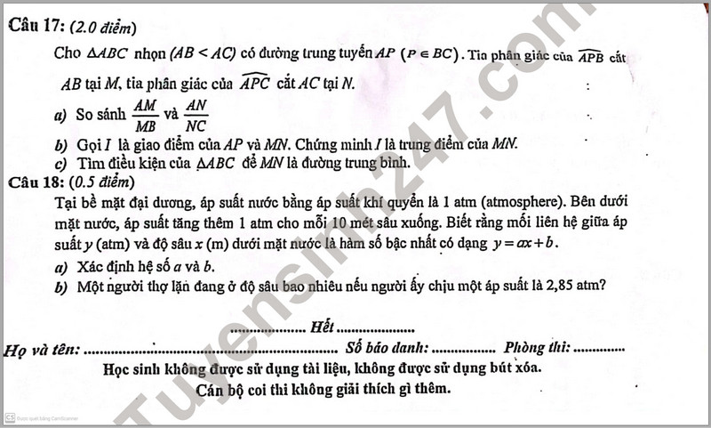 De thi giua ki 2 mon Toan lop 8 - Truong THPT Thuc Hanh Su Pham Dong Nai 2024