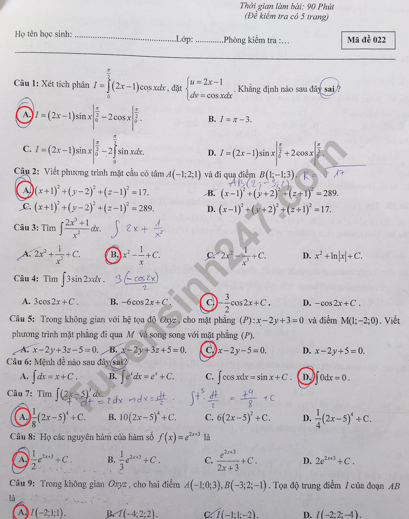 De giua ki 2 mon Toan lop 12 nam 2024 - THPT chuyen Hung Vuong