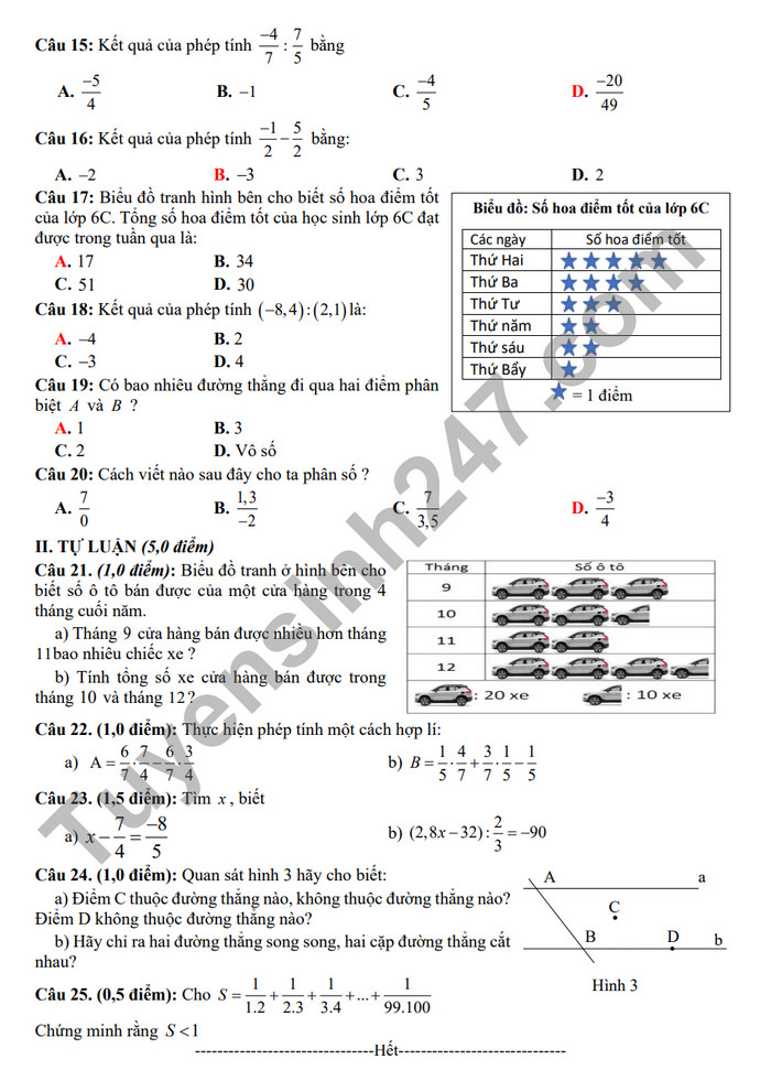 De thi giua ki 2 mon Toan lop 6 - THCS Song Mai 2024 (Co dap an)