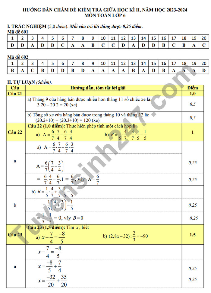 De thi giua ki 2 mon Toan lop 6 - THCS Song Mai 2024 (Co dap an)