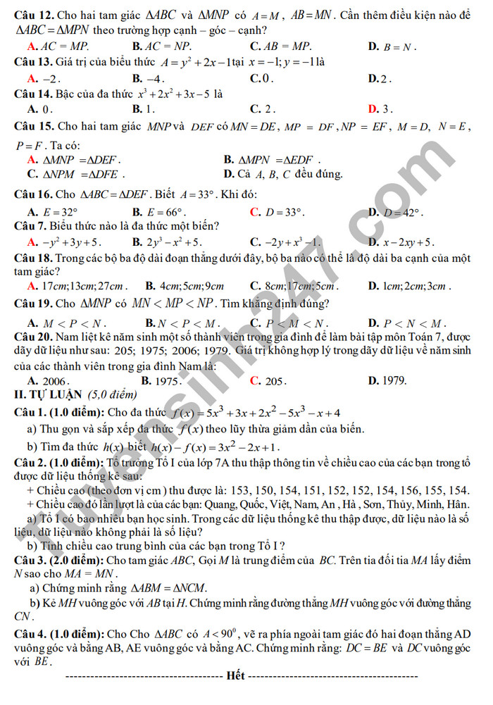 De thi giua ki 2 mon Toan lop 7 - THCS Song Mai 2024 (Co dap an)