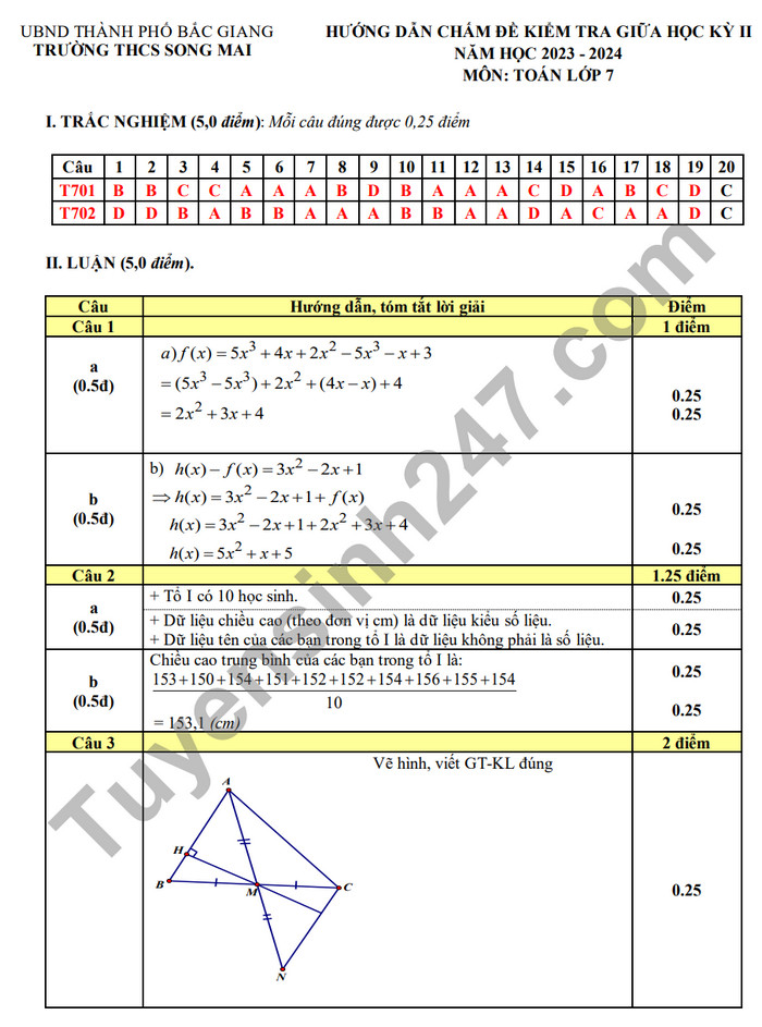 De thi giua ki 2 mon Toan lop 7 - THCS Song Mai 2024 (Co dap an)