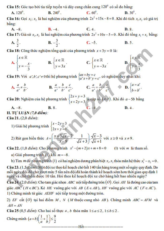De thi giua ki 2 mon Toan lop 9 - THCS Song Mai 2024 (Co dap an)