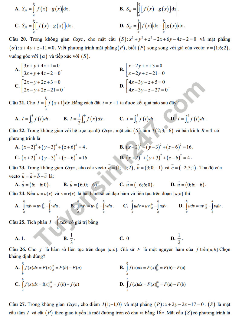 De thi giua ki 2 mon Toan 12 - THPT chuyen Vi Thanh 2024 (Co dap an)