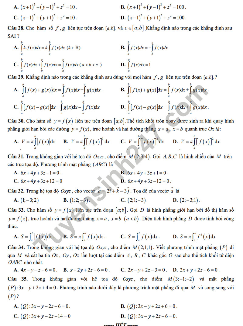 De thi giua ki 2 mon Toan 12 - THPT chuyen Vi Thanh 2024 (Co dap an)