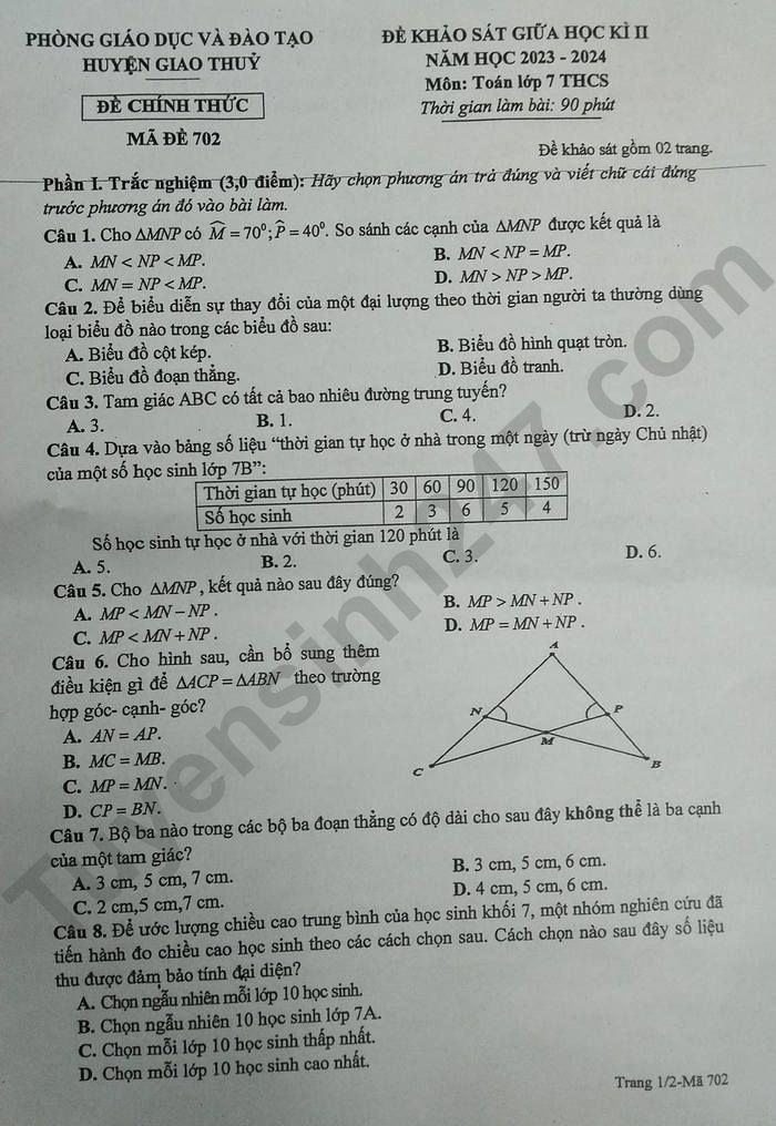 De giua ki 2 mon Toan 7 nam 2024 - Huyen Giao Thuy