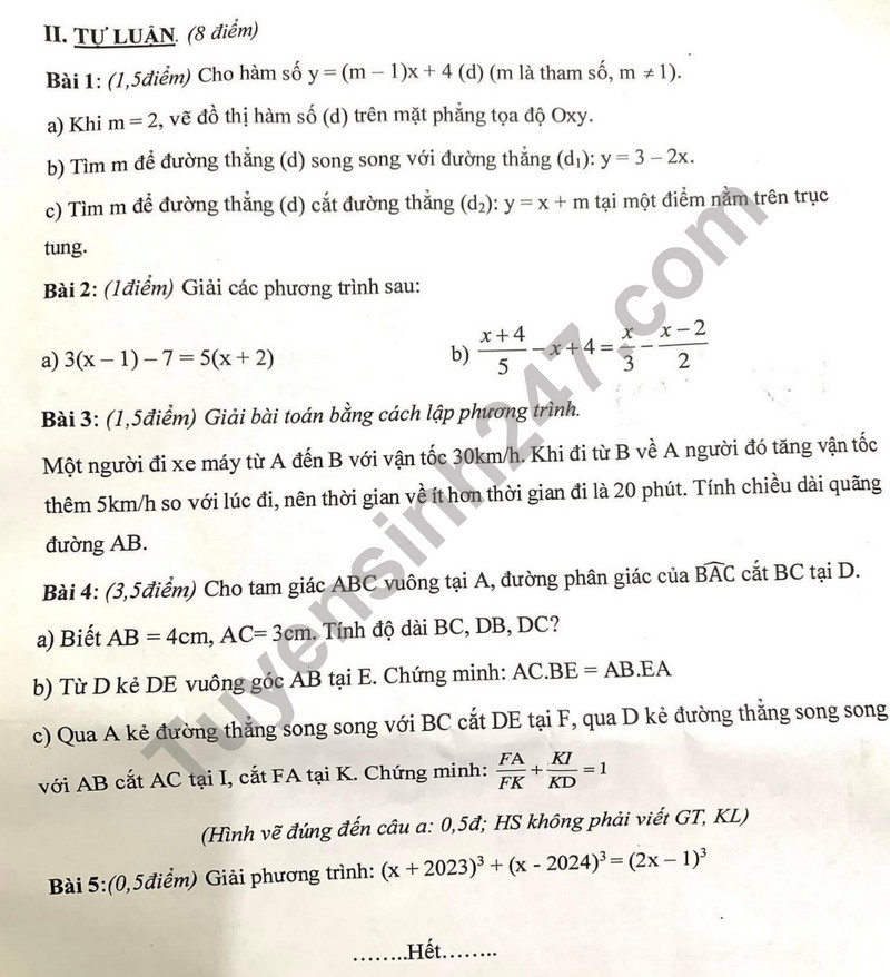 De thi giua ki 2 lop 8 mon Toan 2024 - THCS Le Ngoc Han
