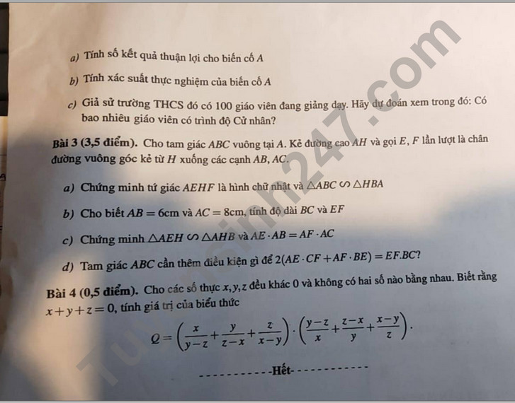 De thi giua ki 2 lop 8 mon Toan 2024 - THCS & THPT Luong The Vinh