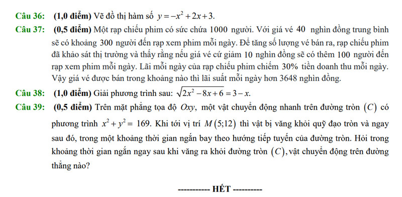 De thi giua ki 2 mon Toan lop 10 nam 2024 - THPT Gia Hoi