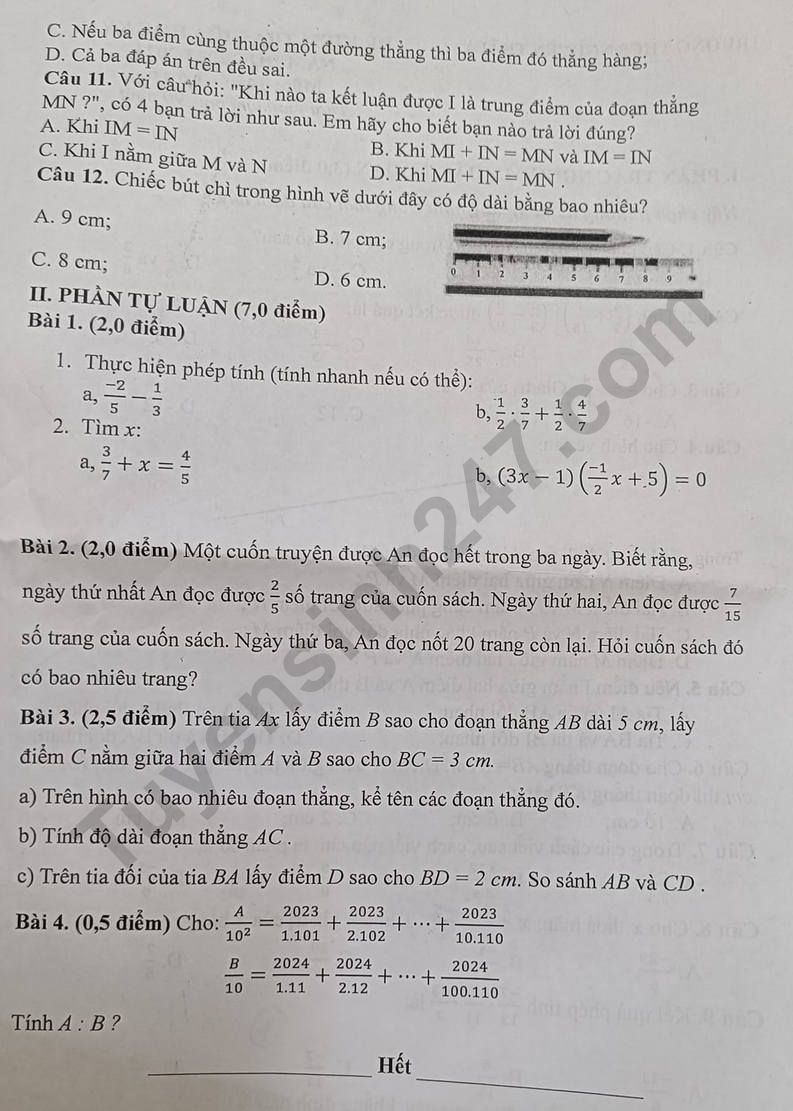 De thi giua ki 2 lop 6 mon Toan 2024 - THCS Nguyen Trai A