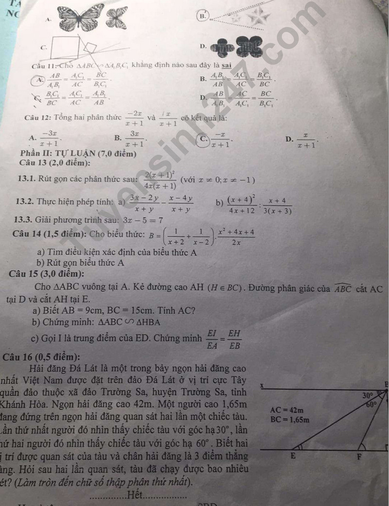 De thi giua ki 2 lop 8 mon Toan - Phong GD Bac Son 2024