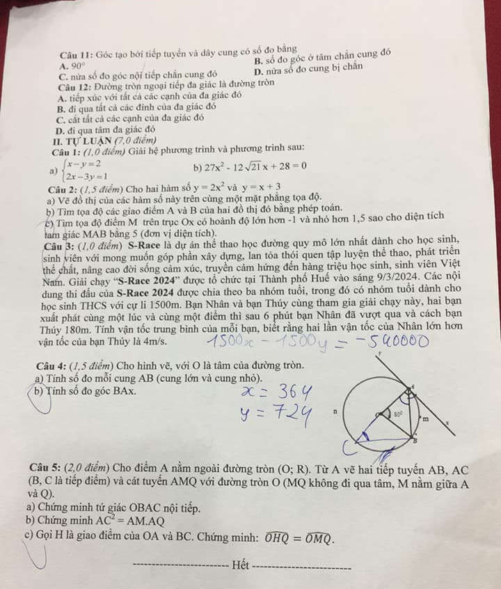 De thi giua ki 2 lop 9 mon Toan - THCS Duy Tan 2024