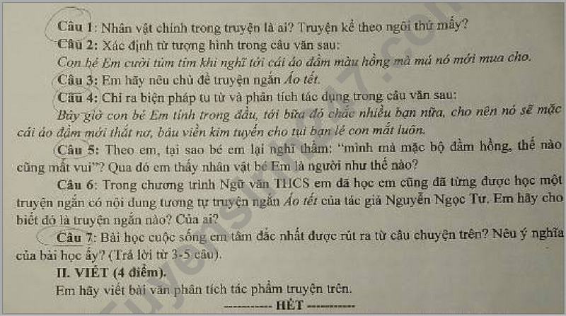 De thi giua ki 2 mon Van lop 8 nam 2024 - Phong GD Son Dong
