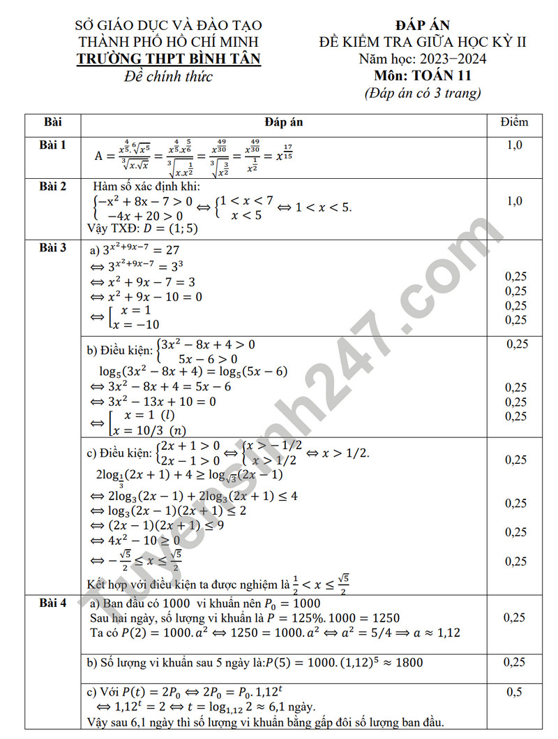 De thi giua ki 2 mon Toan lop 11 nam 2024 - THPT Binh Tan (Co dap an)