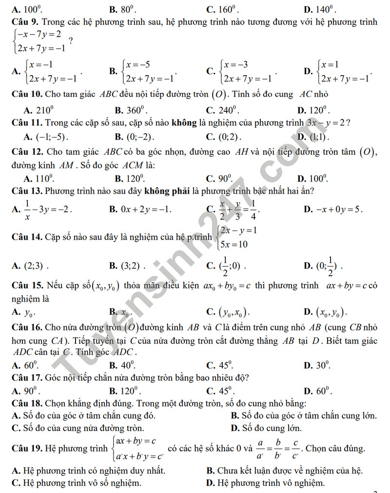 De thi giua ki 2 mon Toan lop 9 - THCS&THPT Vam Dinh 2024 (Co dap an)