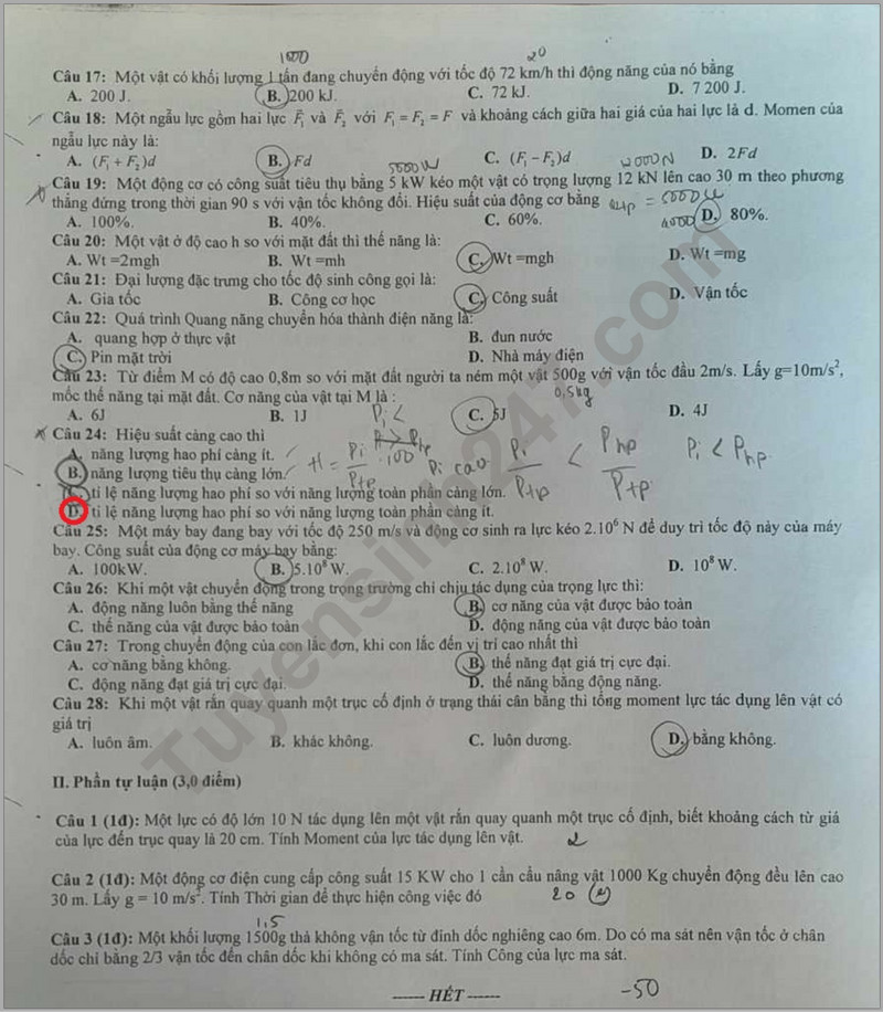 De thi giua ki 2 lop 10 mon Ly 2024 - THPT Hung Vuong