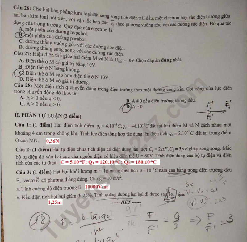 De thi giua ki 2 mon Ly lop 11 - THPT Hung Vuong 2024