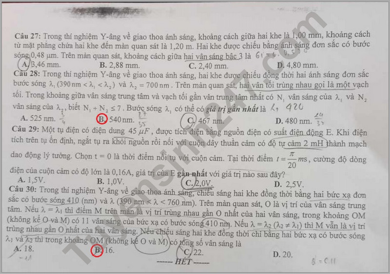 De thi giua ki 2 lop 12 mon Ly - THPT Hung Vuong 2024