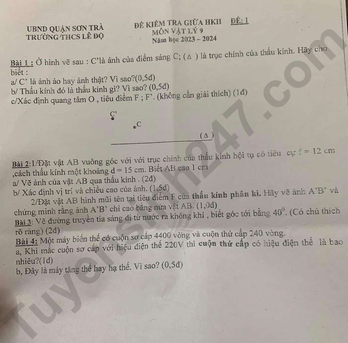 De giua ki 2 mon Ly lop 9 nam 2024 - THCS Le Do