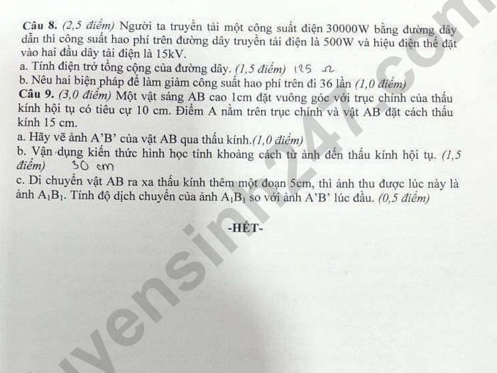 De thi giua ki 2 mon Li lop 9 - THCS Nguyen Hue 2024