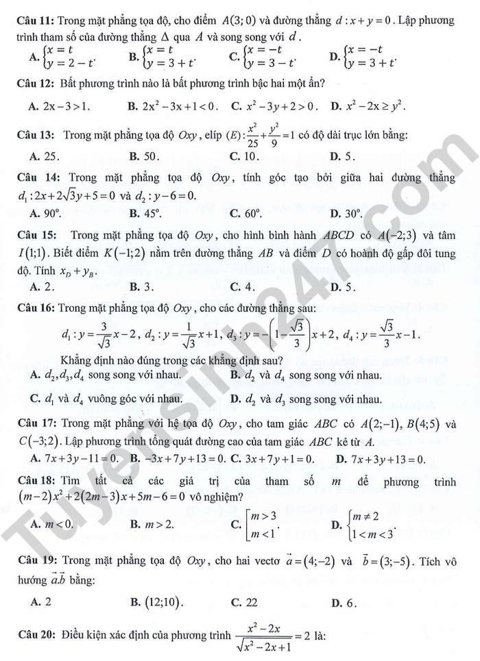 De giua ki 2 mon Toan lop 10 nam 2024 - THPT Di An (Co dap an)