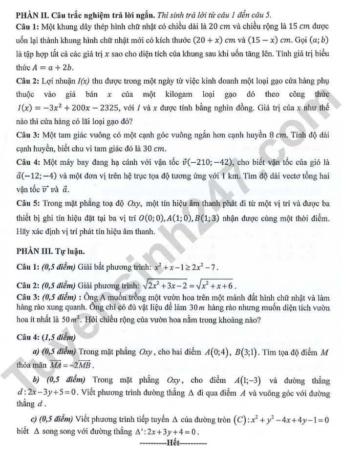 De giua ki 2 mon Toan lop 10 nam 2024 - THPT Di An (Co dap an)