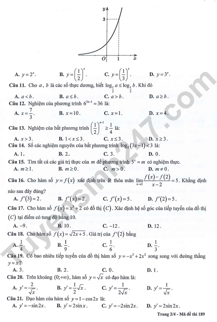 De giua ki 2 mon Toan lop 11 nam 2024 - THPT Di An (Co dap an)