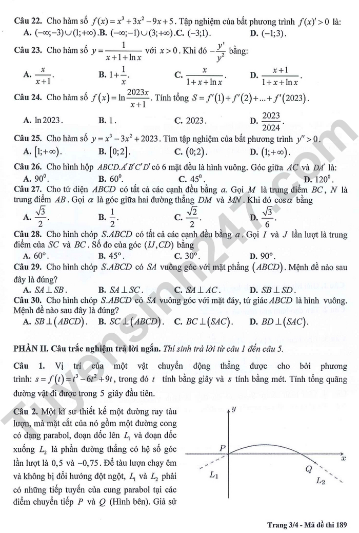 De giua ki 2 mon Toan lop 11 nam 2024 - THPT Di An (Co dap an)