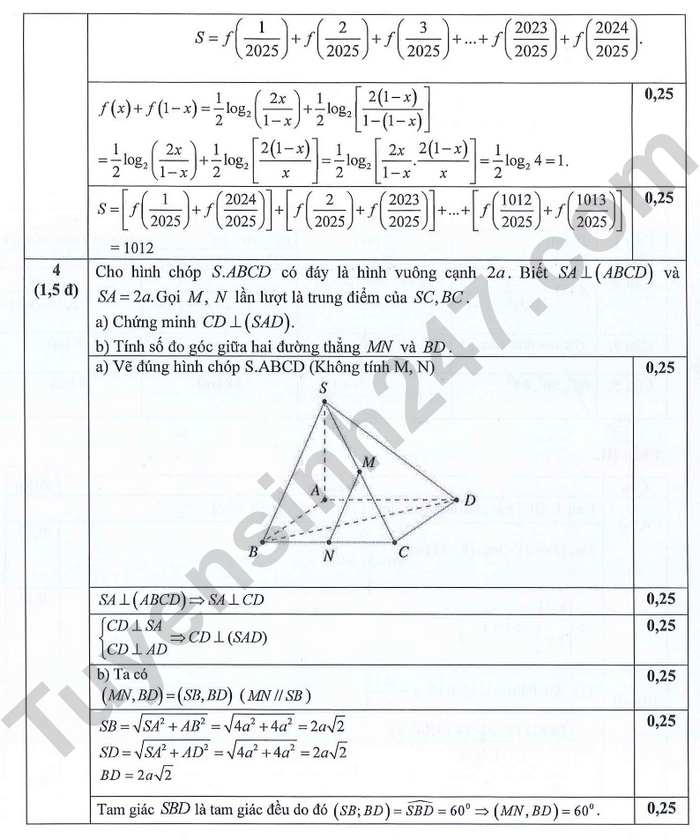 De giua ki 2 mon Toan lop 11 nam 2024 - THPT Di An (Co dap an)