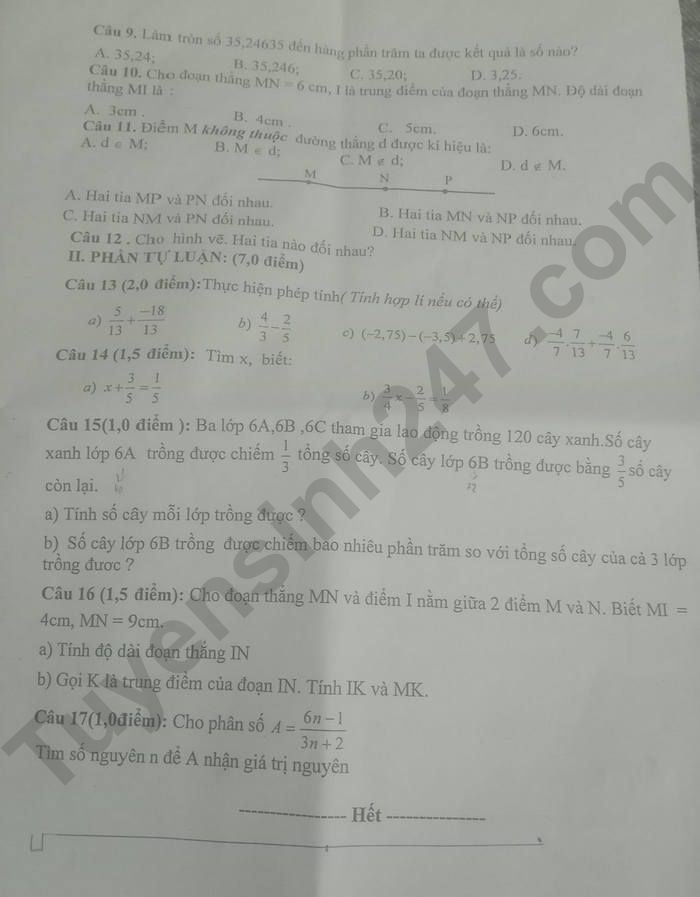 De giua ki 2 mon Toan lop 6 nam 2024 - THCS Cam Nhuong