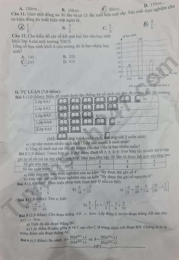 De thi giua ki 2 mon Toan lop 6 - THCS Le Quy Don, Ha Dong 2024
