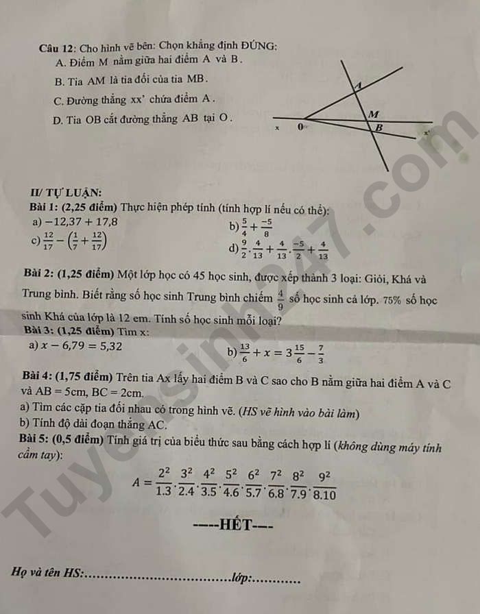 De thi giua ki 2 mon Toan lop 6 - THCS Pham Van Dong 2024