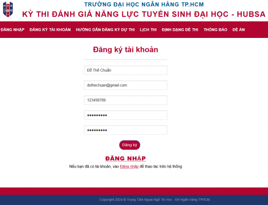 Huong dan dang ky du thi danh gia dau vao Dai hoc Ngan hang TPHCM 2024