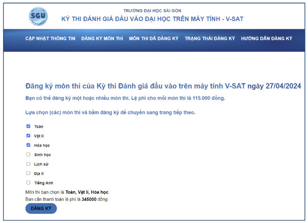 Huong dan dang ky du thi danh gia dau vao Dai hoc Sai Gon 2024