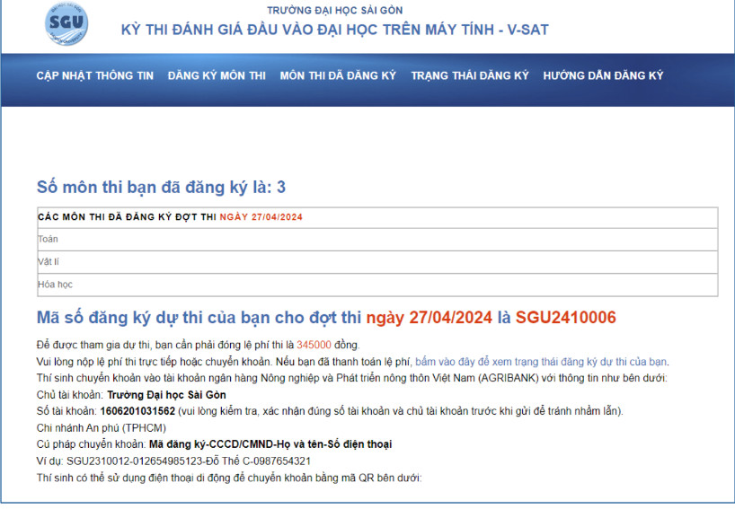 Huong dan dang ky du thi danh gia dau vao Dai hoc Sai Gon 2024