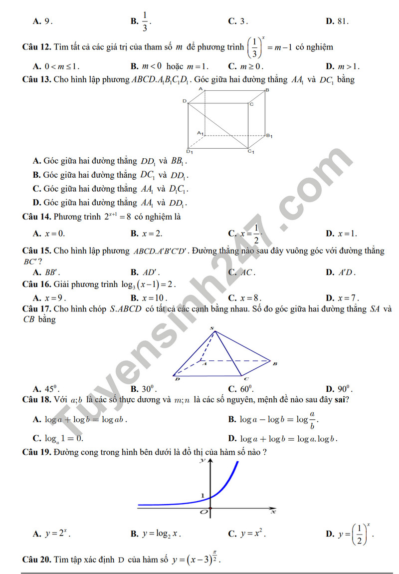 De thi giua ki 2 mon Toan lop 11 - THPT Quang Trung 2024 (Co dap an)