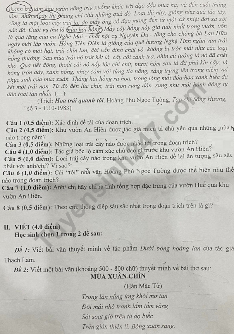 De thi giua ki 2 mon Van lop 11 nam 2024 - THPT Nguyen Truong To
