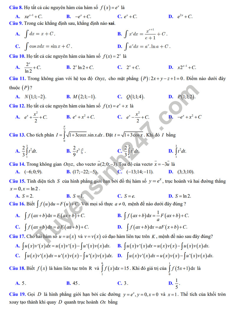 De thi giua ki 2 mon Toan lop 12 nam 2024 - THPT Ong Ich Khiem (Co dap an)