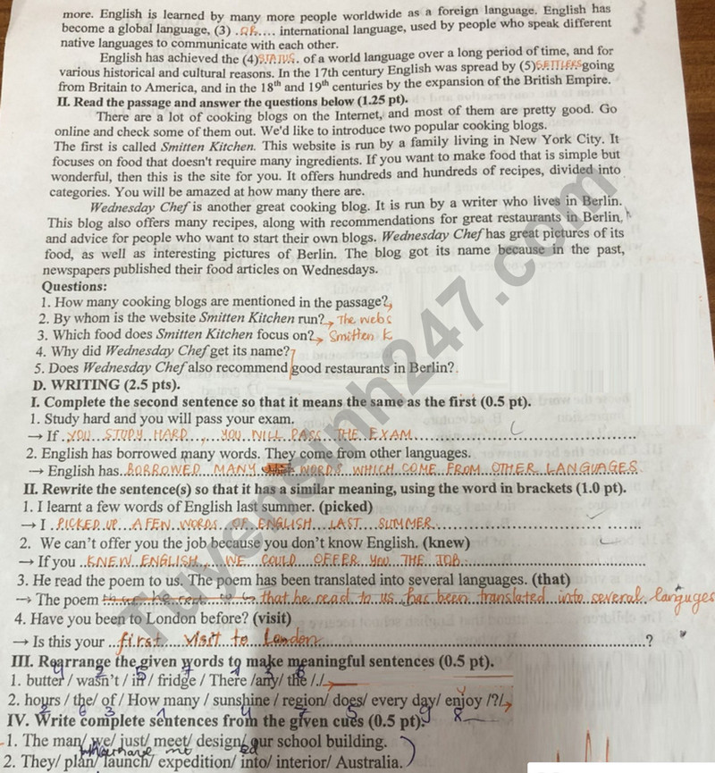 De thi giua ki 2 mon Anh lop 9 - So GD Bac Ninh 2024