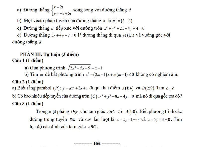 De thi giua ki 2 lop 10 mon Toan 2024 - THPT Thanh Mien 2 (Co dap an)