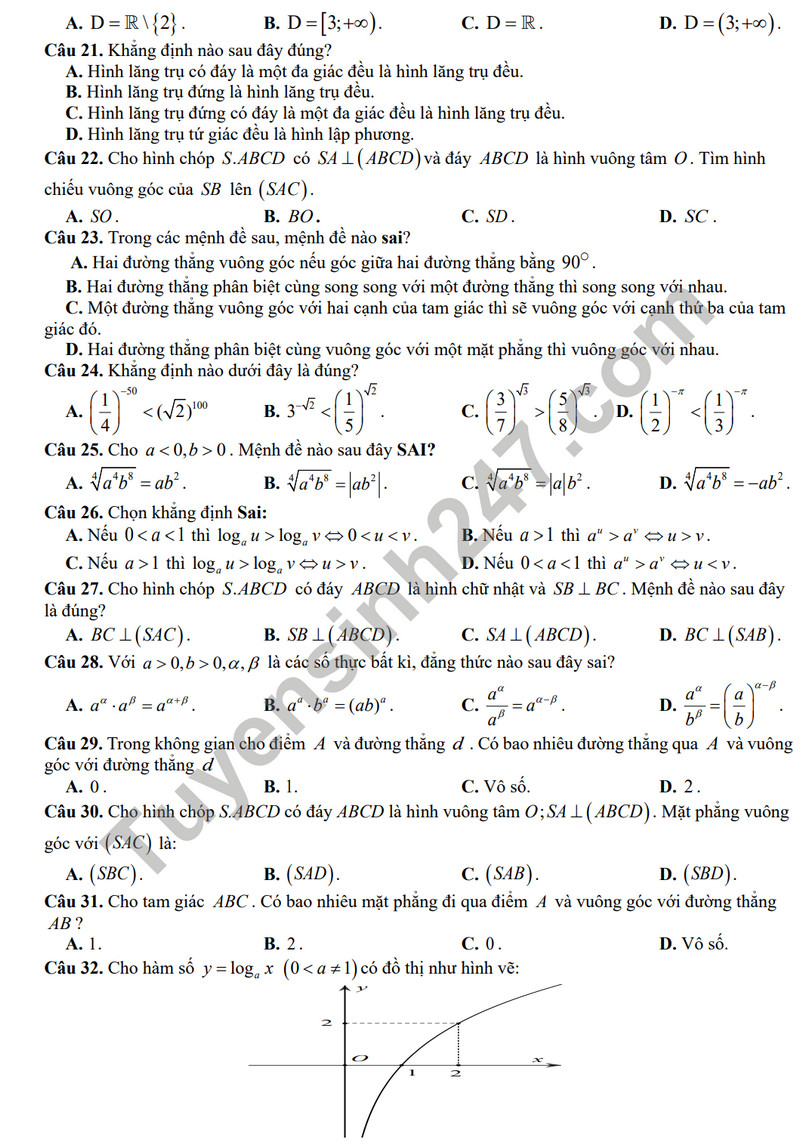 De thi giua ki 2 mon Toan lop 11 - THPT Quang Trung 2024 (Co dap an)