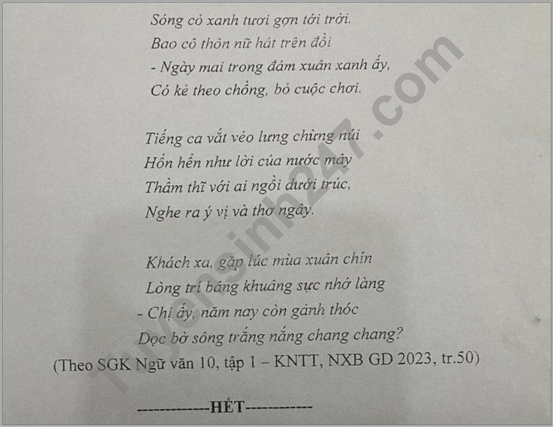 De thi giua ki 2 mon Van lop 11 nam 2024 - THPT Nguyen Truong To