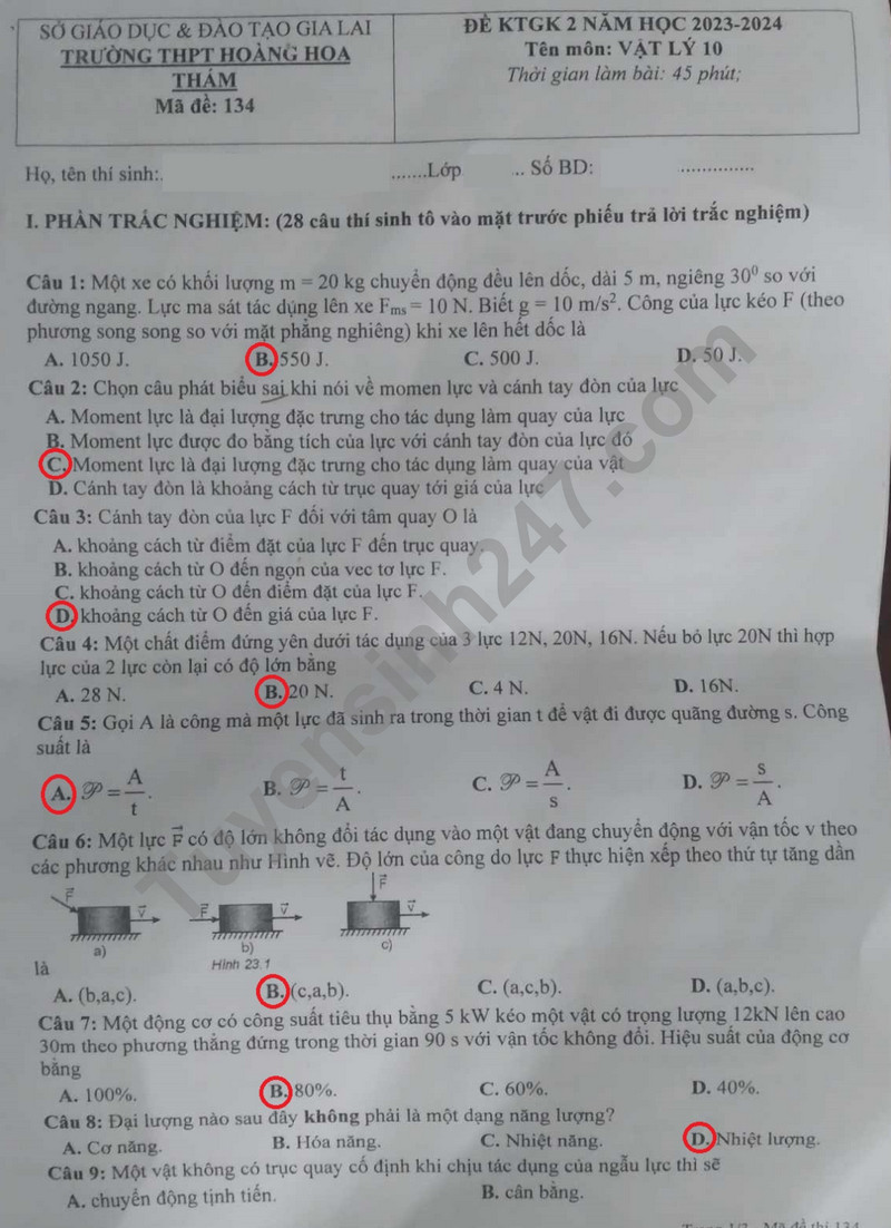 De thi giua ki 2 mon Ly lop 10 nam 2024 - THPT Hoang Hoa Tham