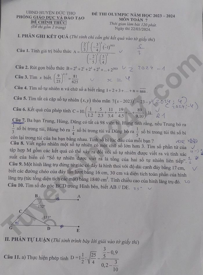 De thi giua ki 2 mon Toan lop 7 nam 2024 - Huyen Duc Tho